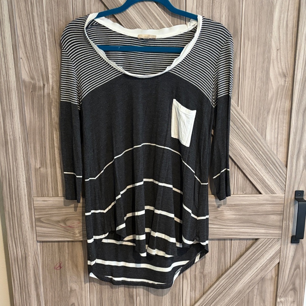 Bordeaux Black and White Striped Long Sleeve Top